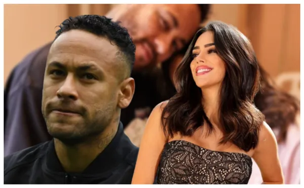Neymar sério e Bruna Biancardi sorrindo
