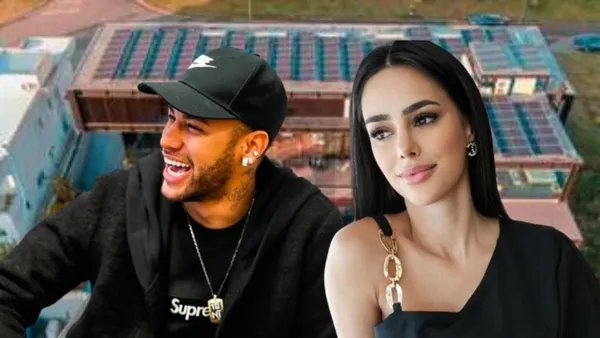 Neymar sorrindo e Bruna Biancardi séria