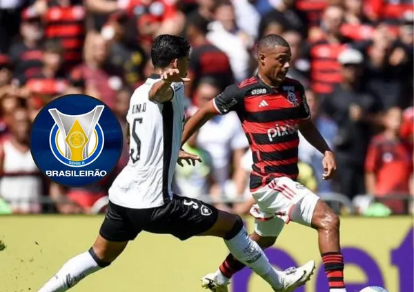 Nicolás De La Cruz em partida contra o Botafogo e ao lado o logo do Brasileirão