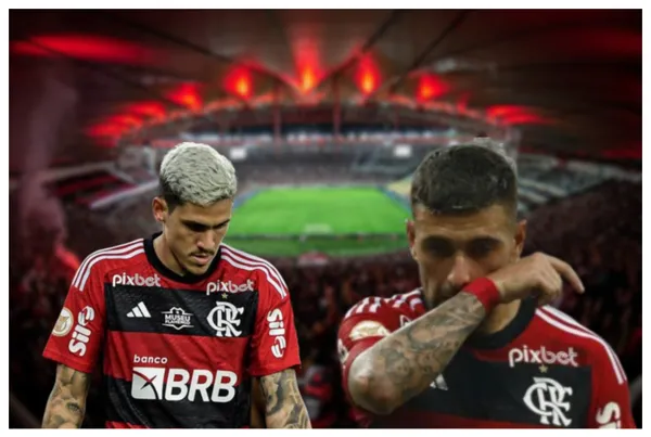 Pedro e Arrascaeta com a camisa do Flamengo