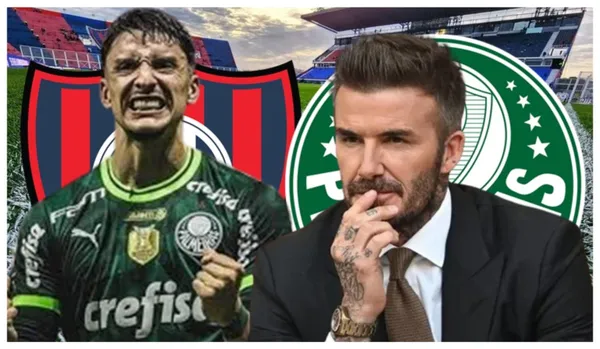 Piquerez com a camisa do Palmeiras e David Beckham de terno