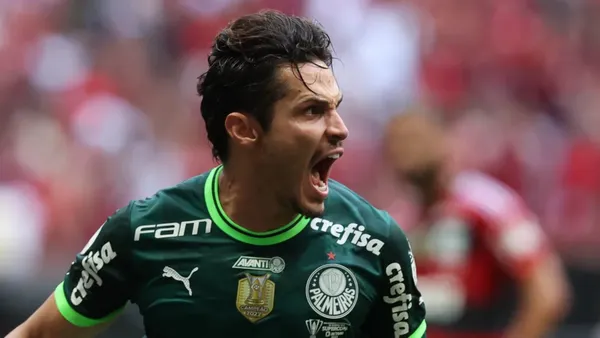 Raphael Veiga comemora gol do Palmeiras na final da Supercopa — Foto: Cesar Greco/Palmeiras