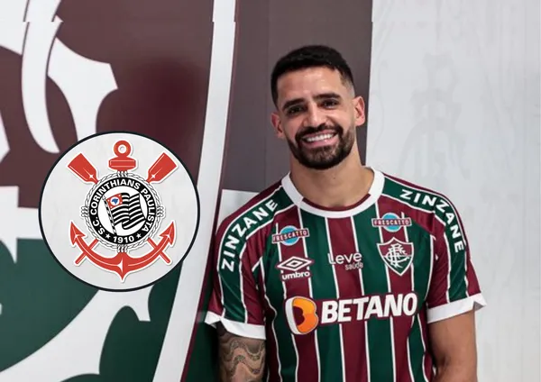 Renato Augusto e ao lado o escudo do Corinthians