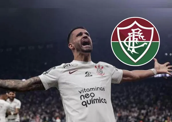 Renato Augusto e ao lado o escudo do Fluminense