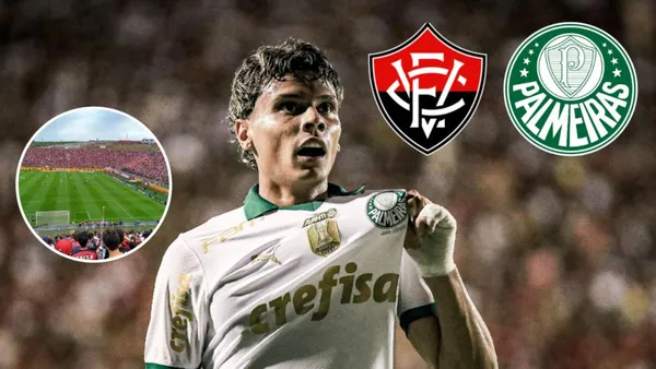 Richard Ríos comemorando pelo Palmeiras contra o Vitória