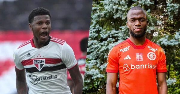 Robert Arboleda e Enner Valencia em ação por São Paulo e Inter, respectivamente