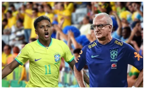 Rodrygo e Dorival Júnior com a camisa da Seleção Brasileira