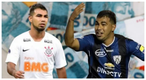 Sornoza com a camisa do Corinthians e com a camisa do Independiente Del Valle