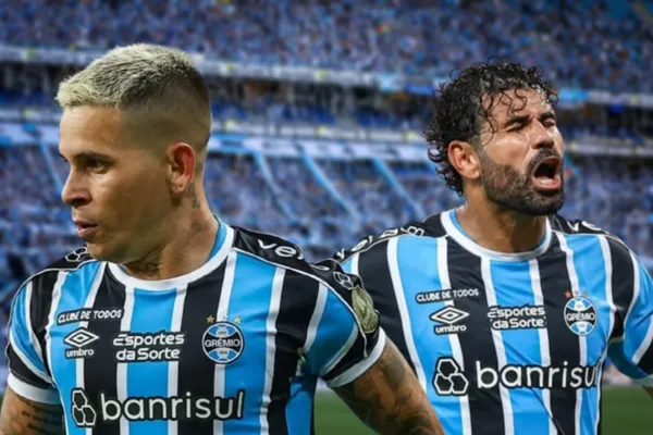 Soteldo com a camisa do Grêmio e Diego Costa com a camisa do Grêmio