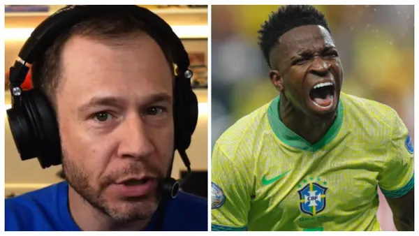 Tiago Leifer com a camisa azul e Vini com a camisa da Seleção Brasileira