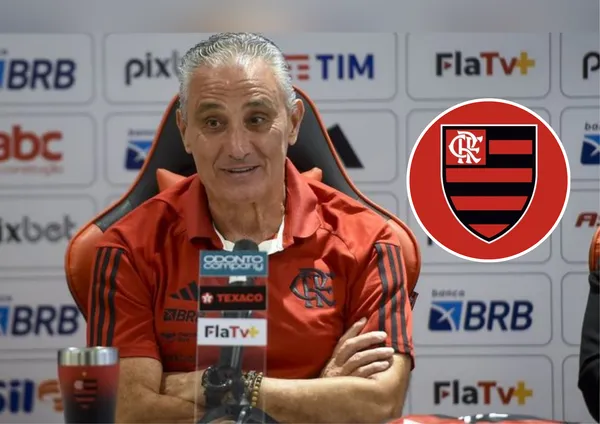 Tite e ao lado o escudo do Flamengo