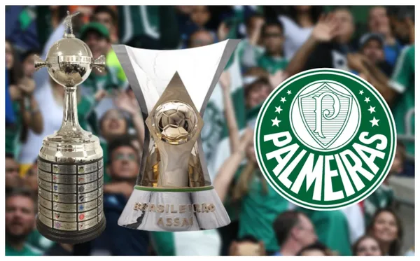 Troféu da Libertadores e do Brasileiro e o escudo do Palmeiras