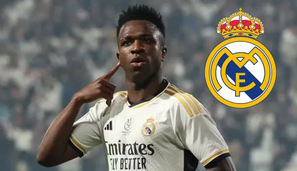 Vini Jr comemorando pelo Real Madrid