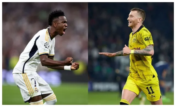 Vinicius Júnior feliz e Marcos Reus feliz