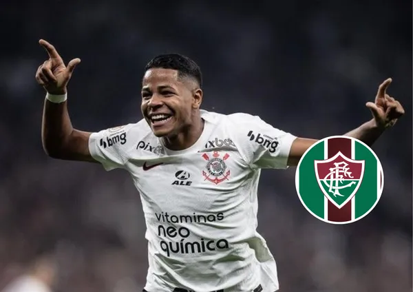 Wesley e ao lado o escudo do Fluminense