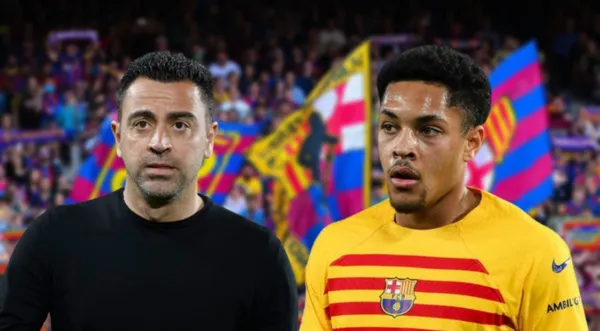 Xavi e Vitor Roque com a camisa do Barcelona