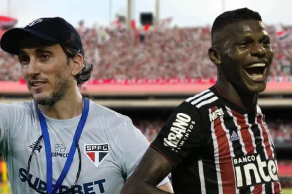 Zubeldia feliz com a camisa do São Paulo e Arboleda feliz com a camisa do São Paulo