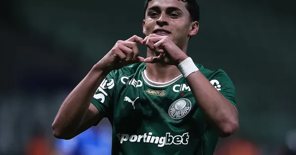 Sosa jogador do Palmeiras comemora seu gol durante partida contra o Jacuipense no estádio Arena Allianz Parque pelo campeonato Copa Do Brasil 2026. Foto: Ettore Chiereguini/AGIF