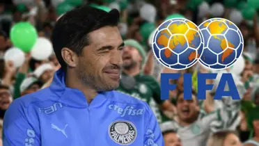 Abel Ferreira com a camisa do Palmeiras e o logotipo da FIFA