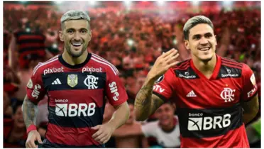 Arrascaeta e Pedro com a camisa do Flamengo