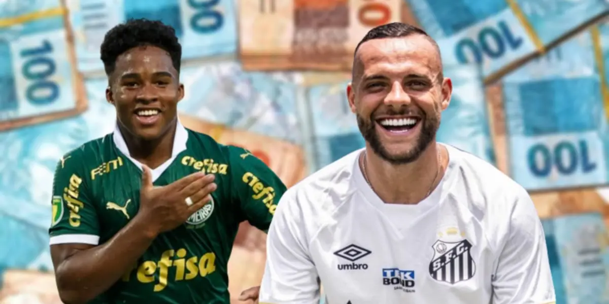 Endrick com a camisa do Palmeiras e Guilherme com a camisa do Santos