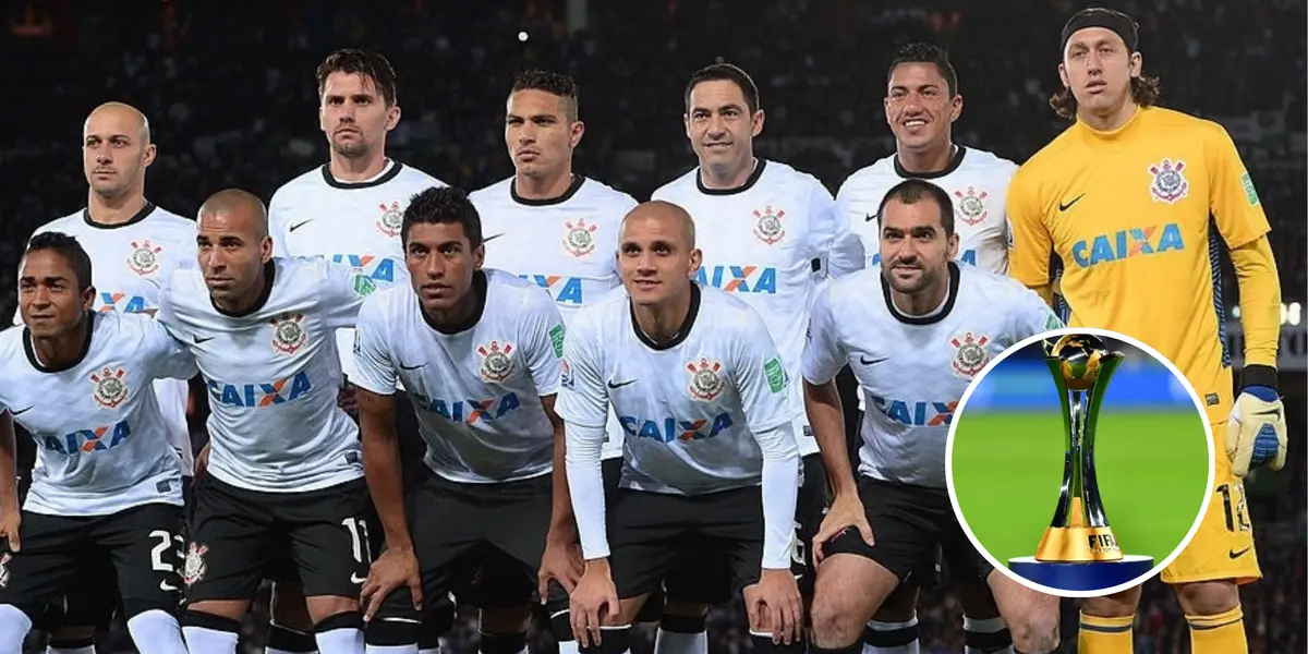 Equipe do Corinthians no Mundial de Clubes de 2012 e a taça do torneio 
