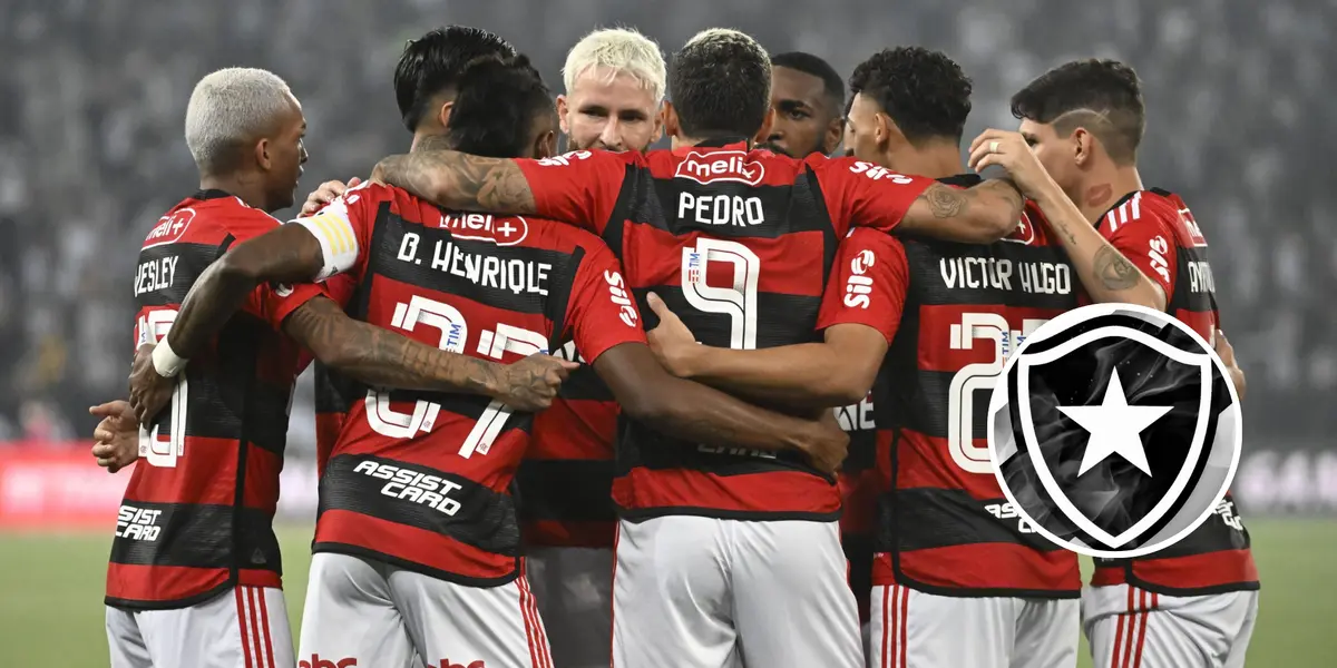Equipe do Flamengo e ao lado o escudo do Botafogo