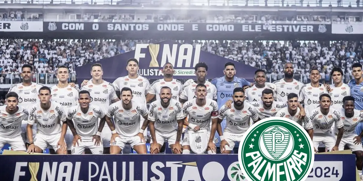 Equipe do Santos e o escudo do Palmeiras