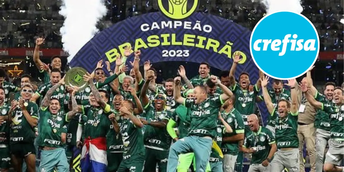 Equipe Palmeiras 2023 e o logo da Crefisa