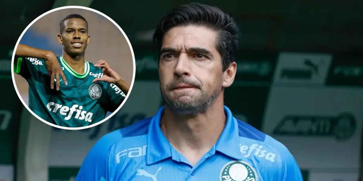 Estêvão e Abel Ferreira em ação pelo Palmeiras