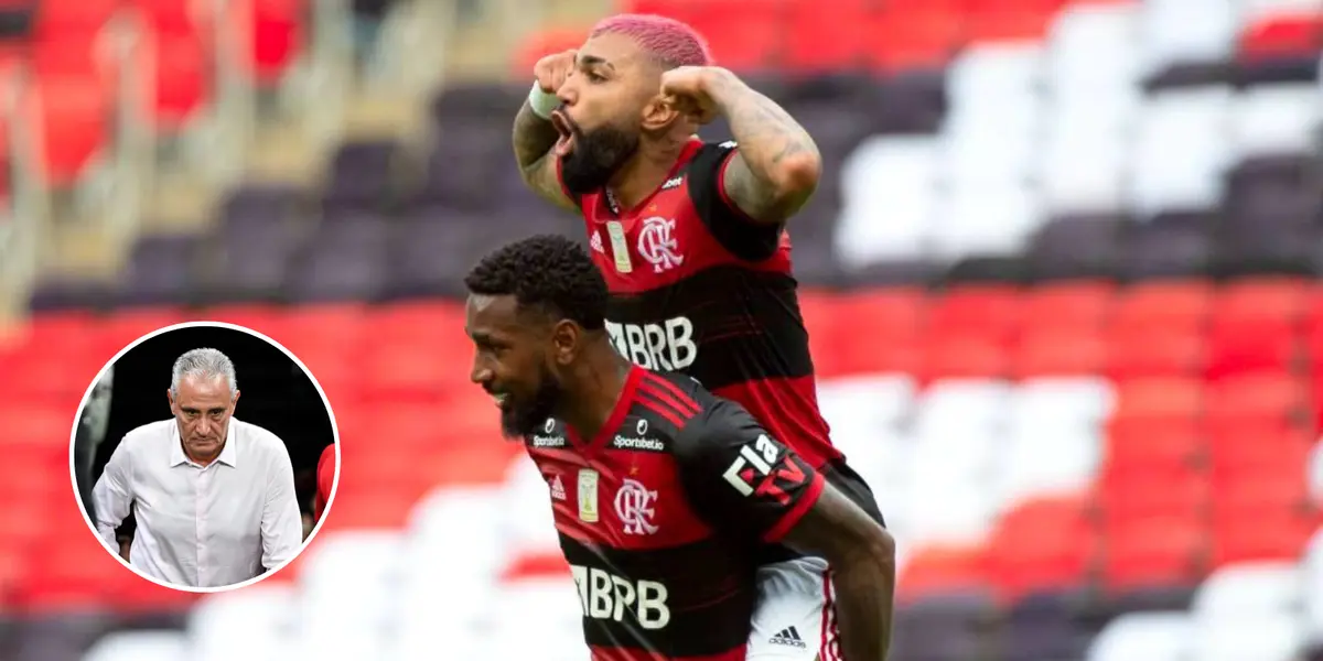 Gabigol e Gerson comemoram gol pelo Flamengo