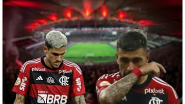 Pedro e Arrascaeta com a camisa do Flamengo