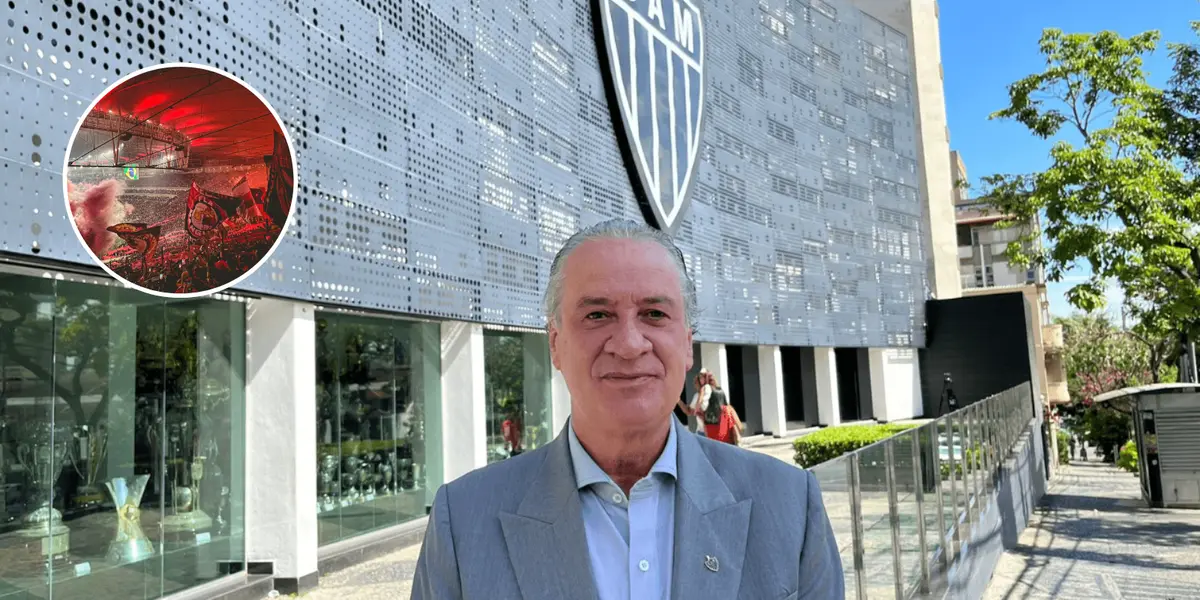Presidente do Atlético-MG posa para foto em frente a sede do clube