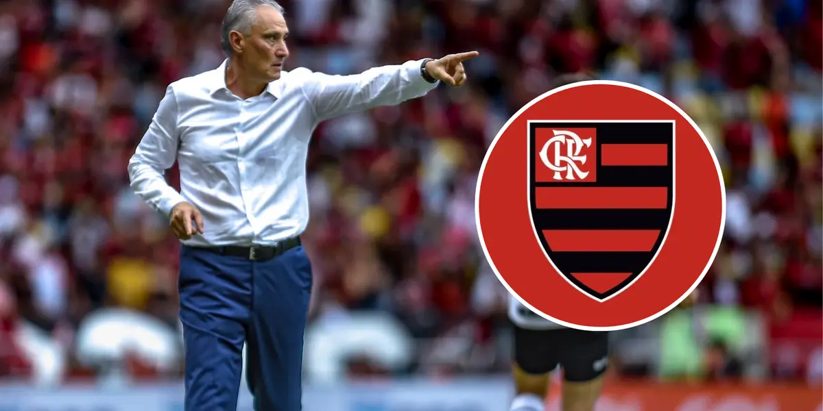 Tite e ao lado o escudo do Flamengo 