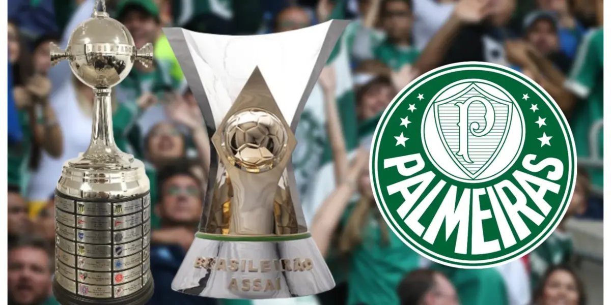 Troféu da Libertadores e do Brasileiro e o escudo do Palmeiras