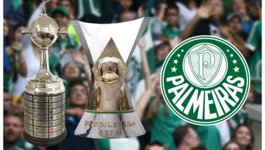 Troféu da Libertadores e do Brasileiro e o escudo do Palmeiras