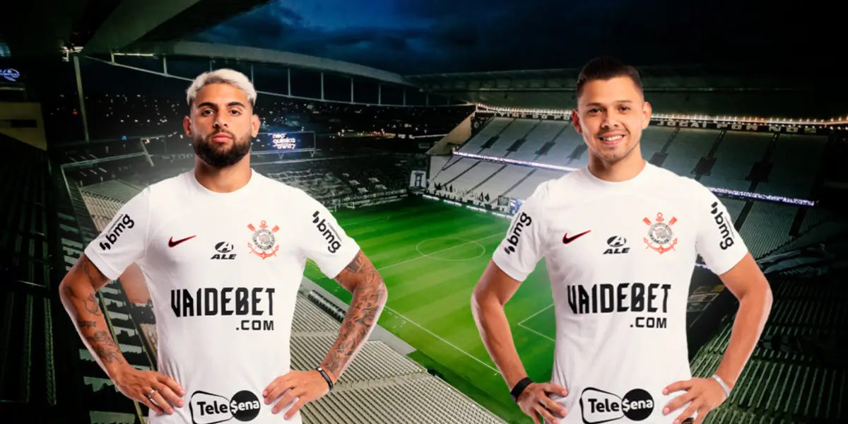 Yuri Alberto e Ángel Romero com a camisa do Corinthians
