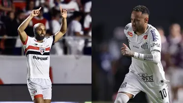 A conversa entre Lucas e Neymar (Foto: São Paulo e Santos)