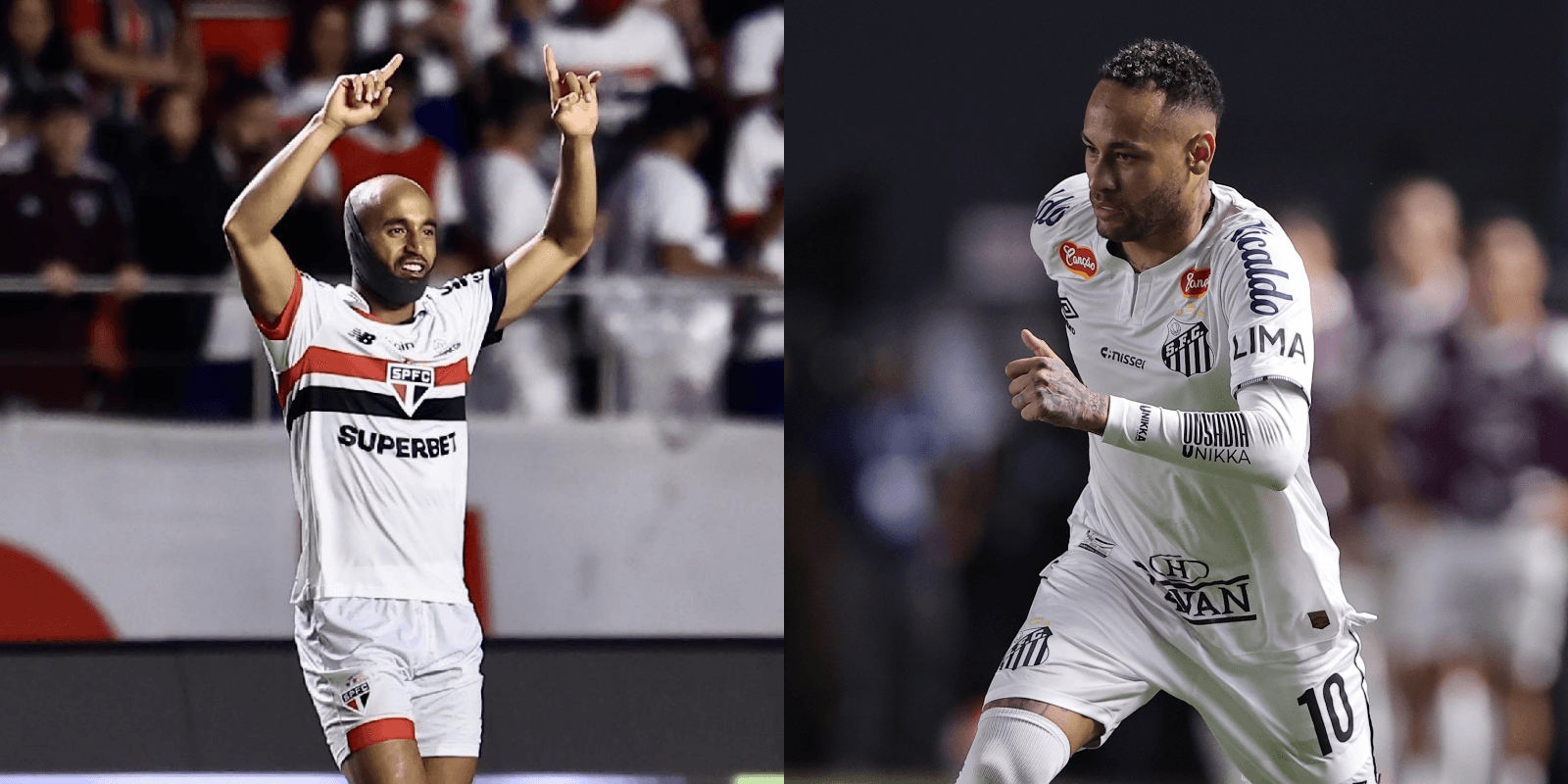A conversa entre Lucas e Neymar (Foto: São Paulo e Santos)