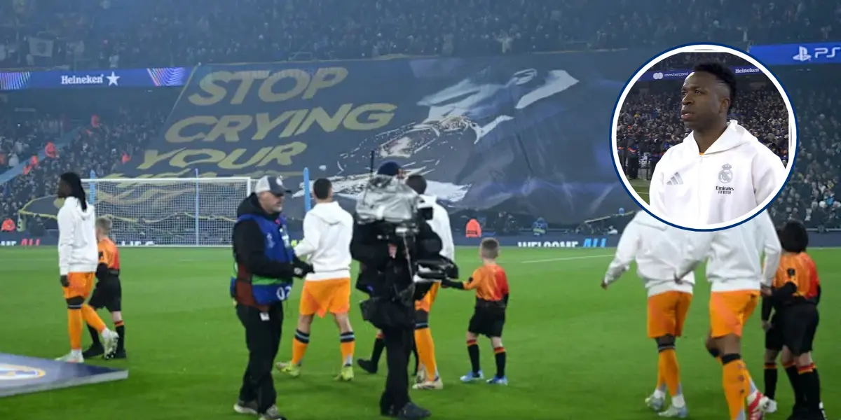 A reação de Vini Jr a provocação da torcida do Manchester City (Foto: Reprodução/Real Madrid)