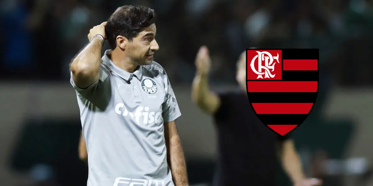 Abel Ferreira a beira do gramado em partida do Palmeiras