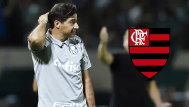 Abel Ferreira a beira do gramado em partida do Palmeiras
