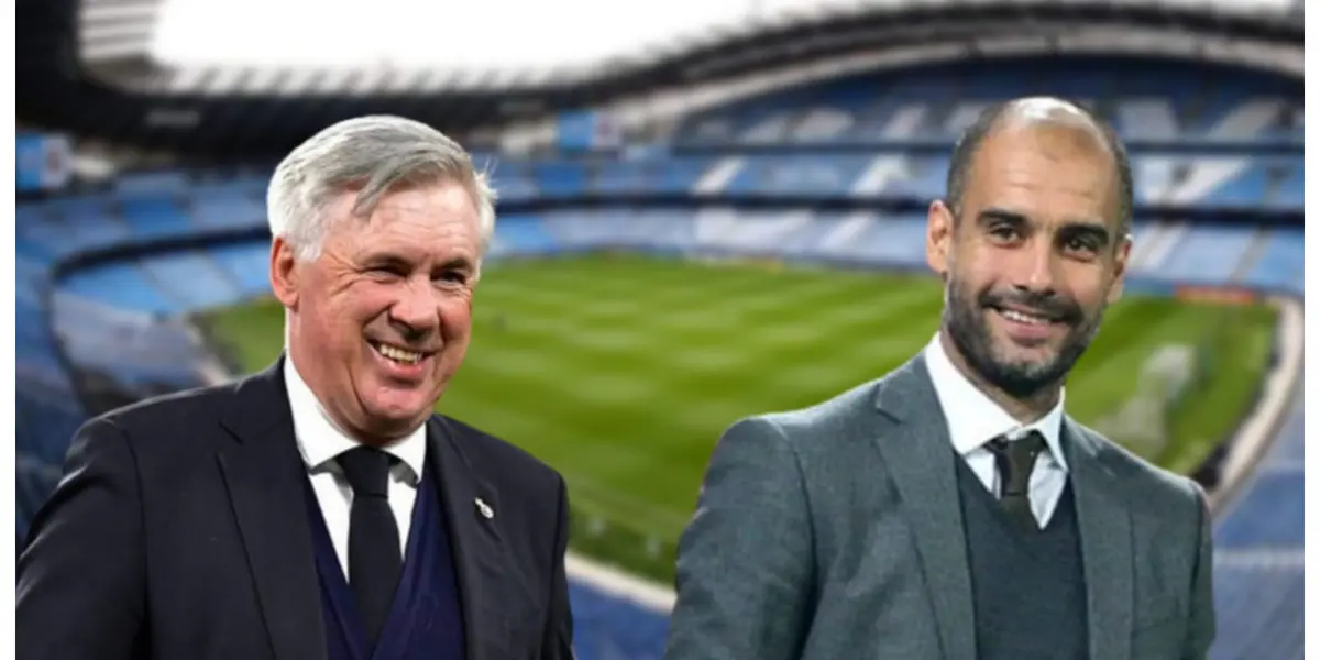 Ancelotti com um terno e Pep Guardiola com terno