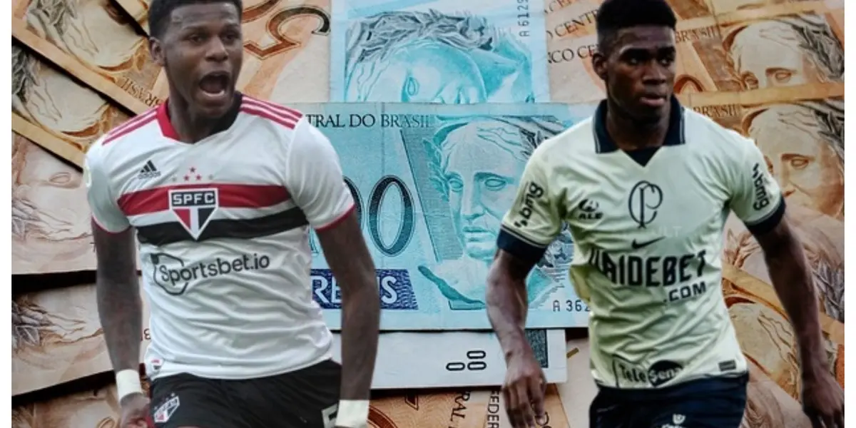 Arboleda com a camisa do São Paulo e Félix Torres com a camisa do Corinthians