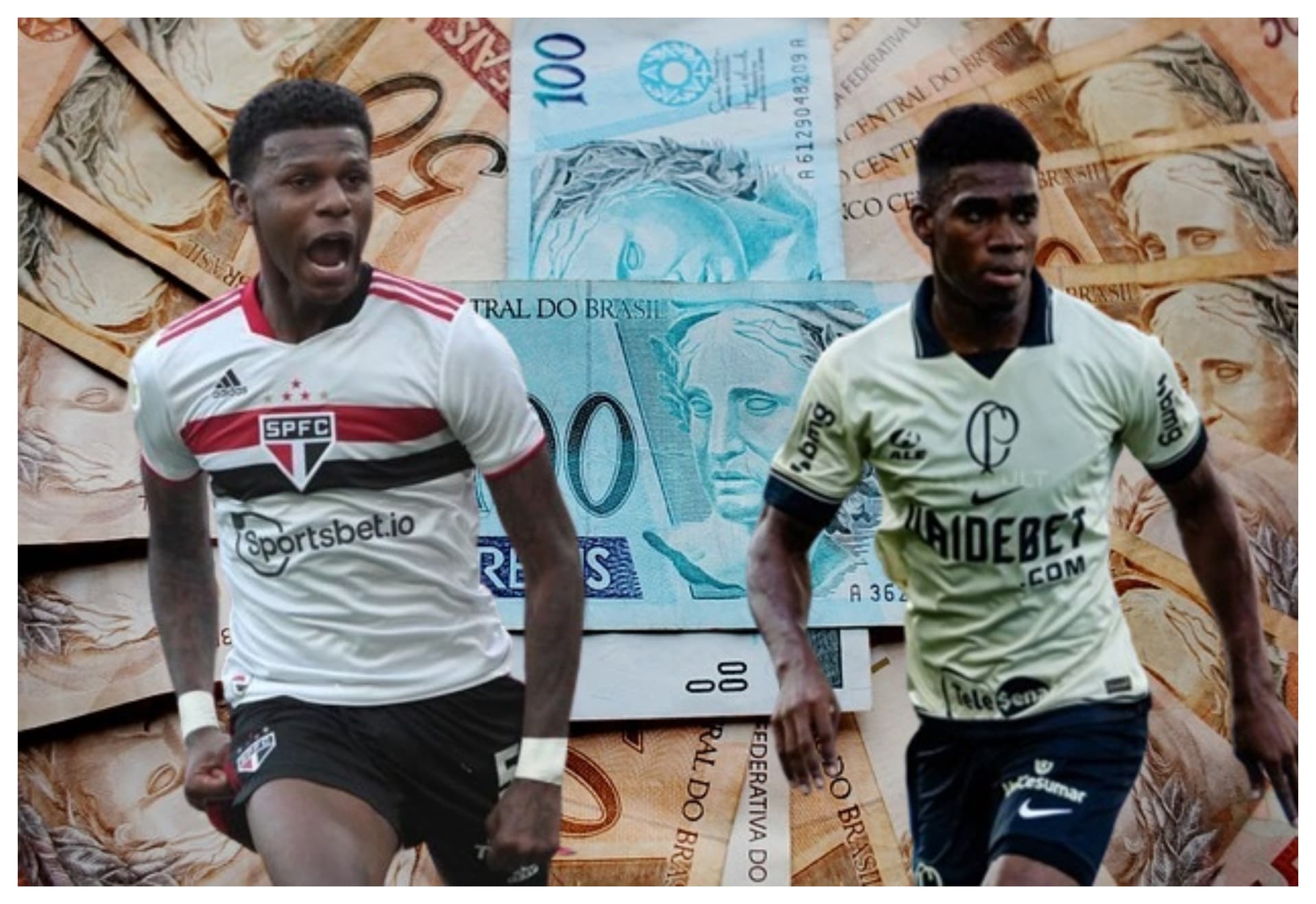 Arboleda com a camisa do São Paulo e Félix Torres com a camisa do Corinthians