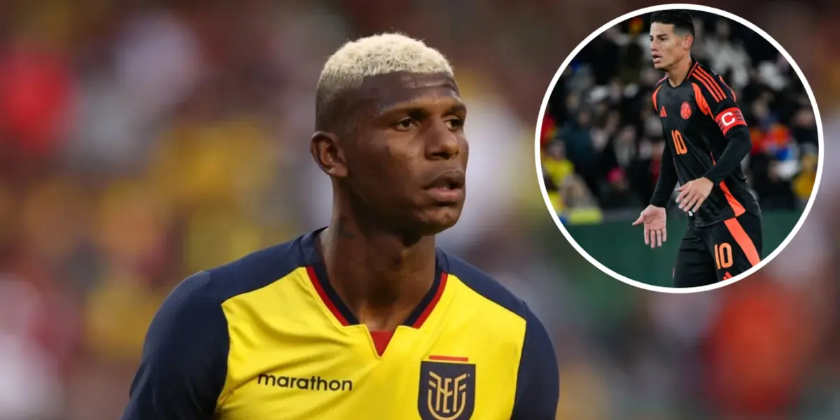 Arboleda e James Rodríguez em ação por Equador e Colômbia, respectivamente