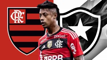 Bruno Henrique, atrás o escudo do Flamengo e do Botafogo