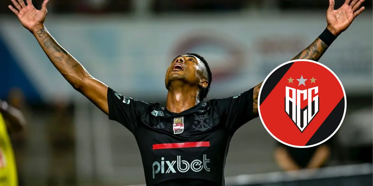 Bruno Henrique e o escudo do Atlético-GO