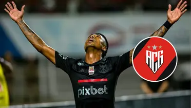 Bruno Henrique e o escudo do Atlético-GO