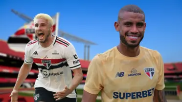 Calleri com a camisa do São Paulo e André Silva com a camisa do São Paulo